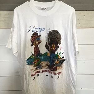 Vintage Aruba Same Sh*t Different Island Beach Travel Funny Stoner Humor T-Shirt